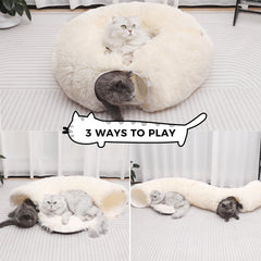 YUYAFN cat bed inside plush tunnel offers warm, snug retreat