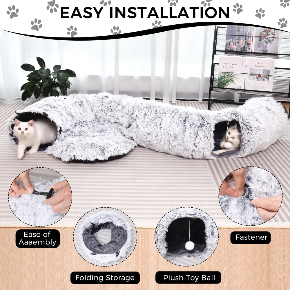 YUYAFN plush cat tunnel grey circular tunnel shape ideal for playful exploration