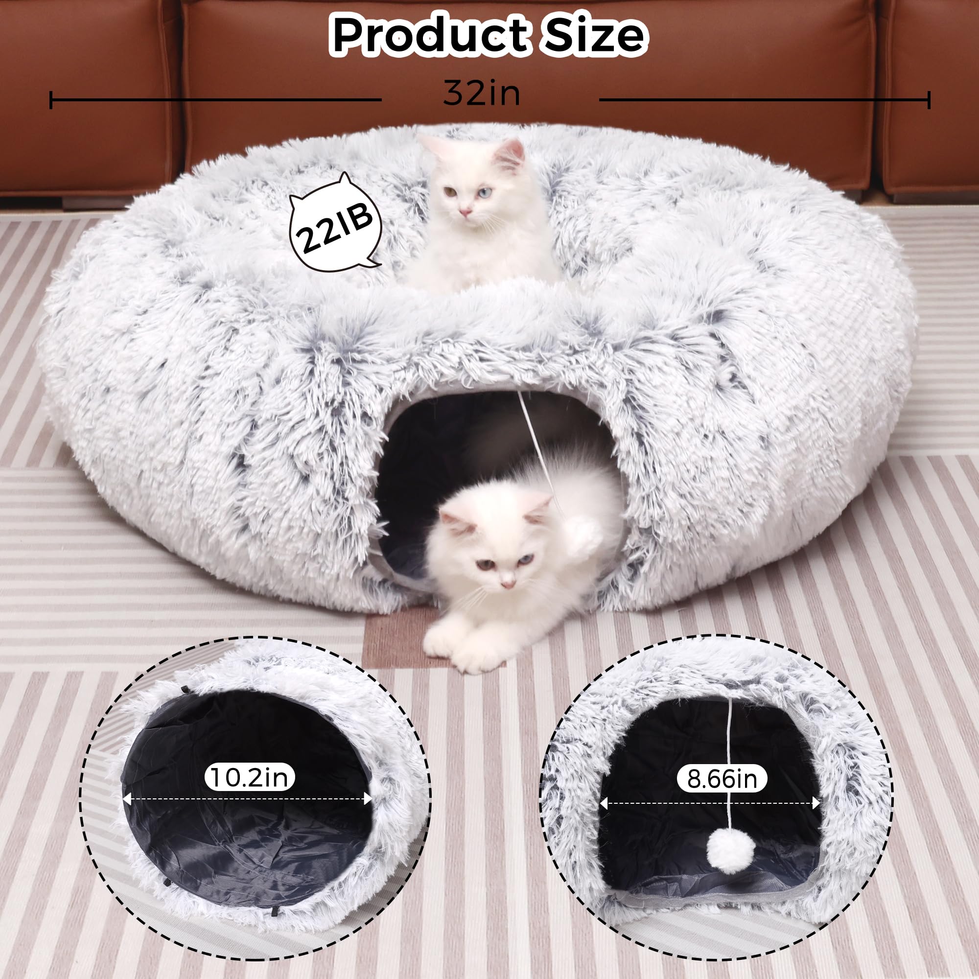 YUYAFN plush cat tunnel grey thick cushion provides extra comfort