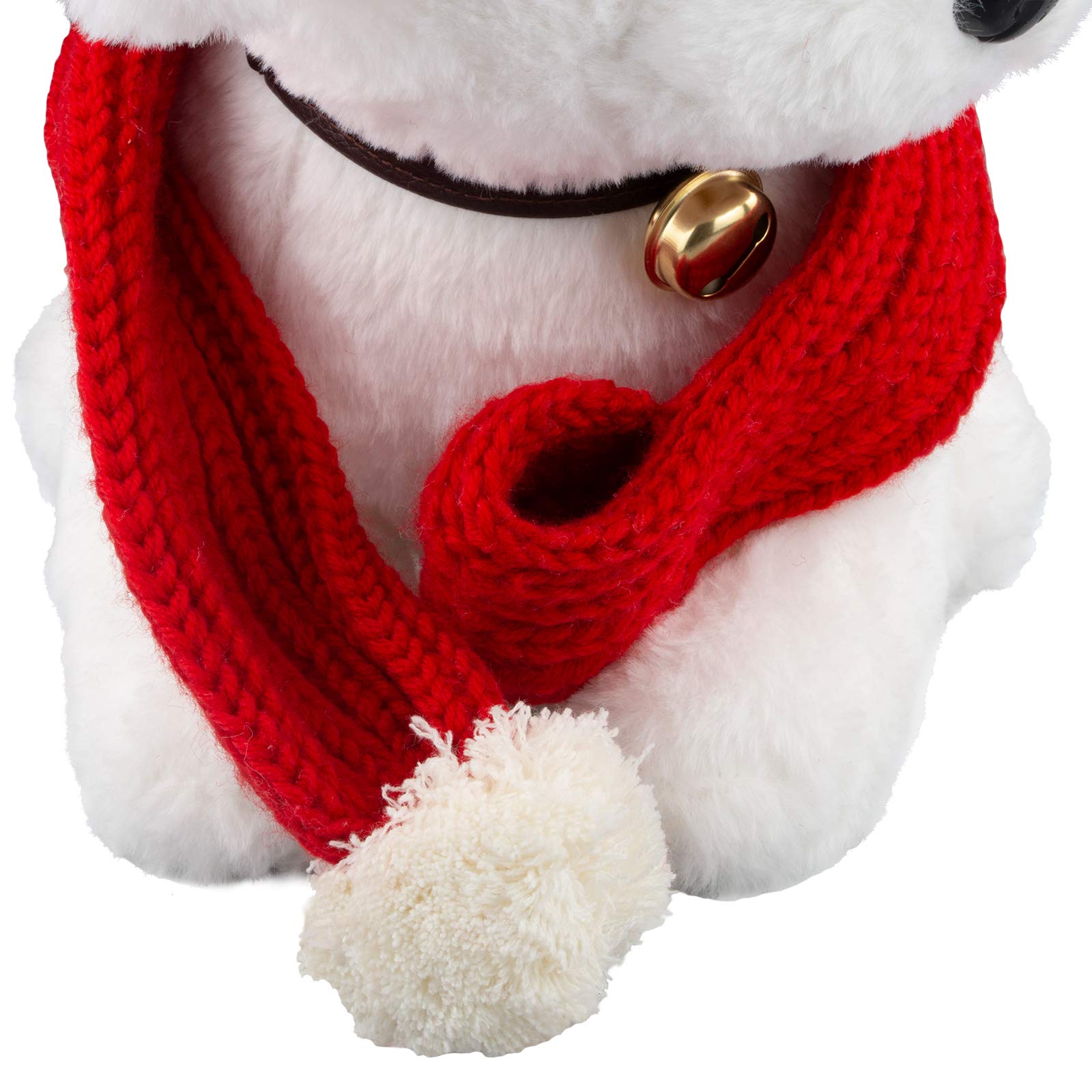 Yuyeran dog wearing red scarf during winter walk for warmth and style.