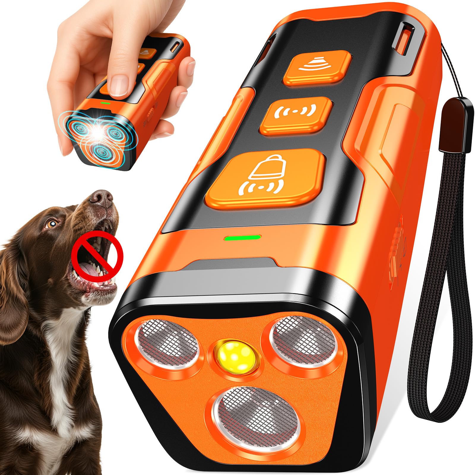 YUYQA dog bark deterrent front view showing compact training device for outdoors