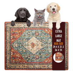 Yuzshin dog food mat 36x24 absorbs spills for cleaner floors.