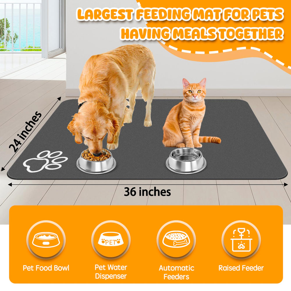 Yuzshin dog food mat anti-slip backing keeps bowls steady during meals with floor protection