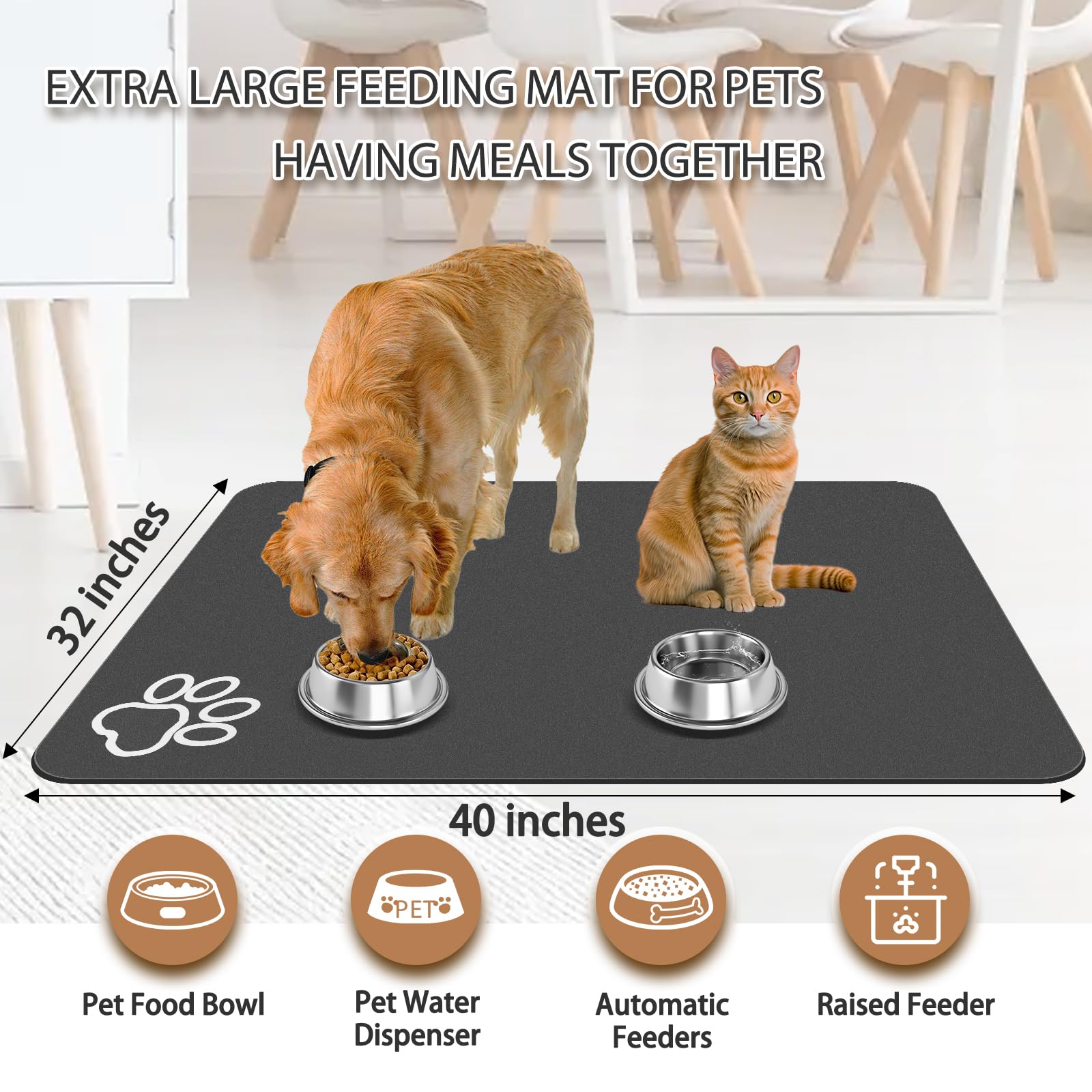 Yuzshin dog food mat anti-slip backing grips the floor during messy meals