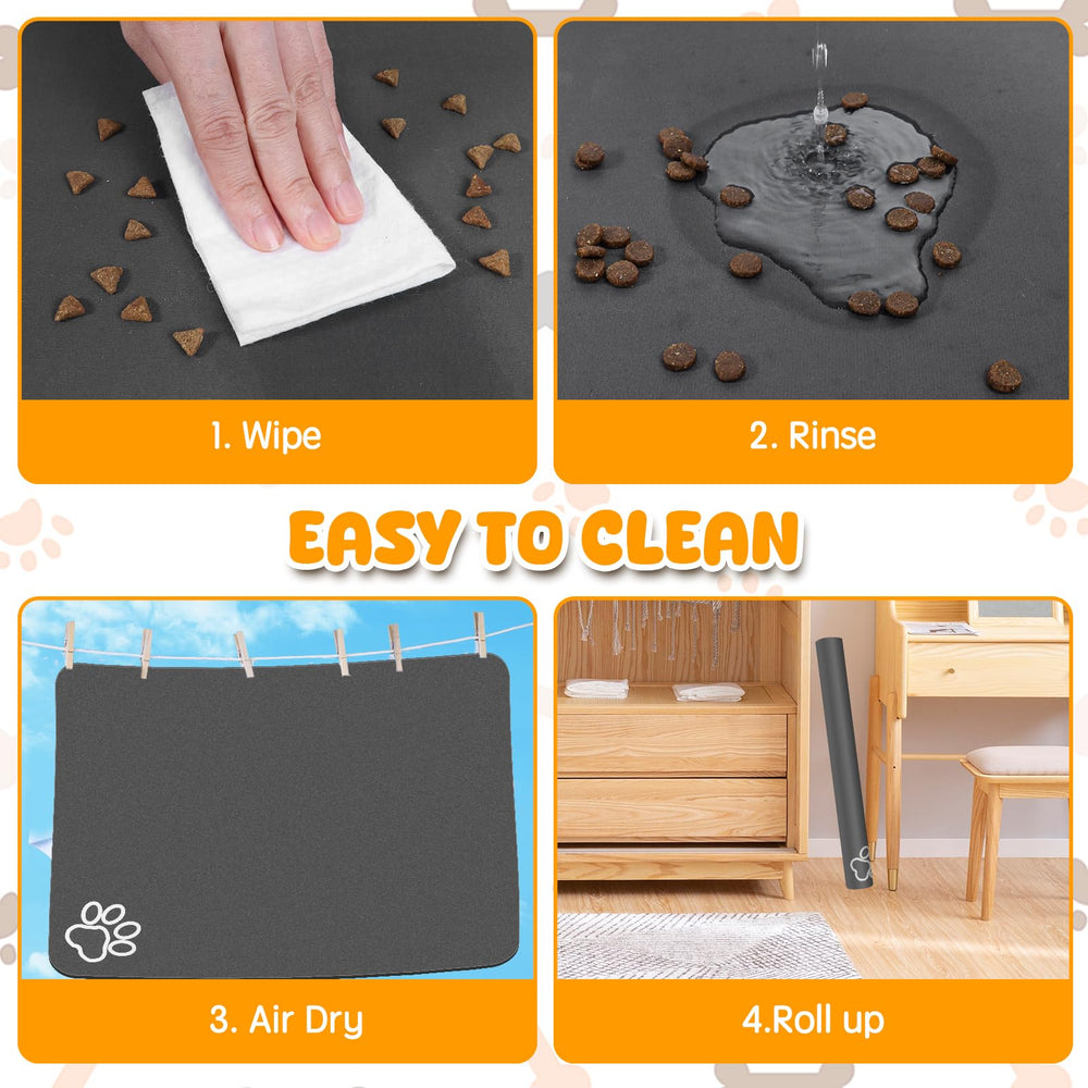Yuzshin dog food mat easy-clean roll-up for storage.
