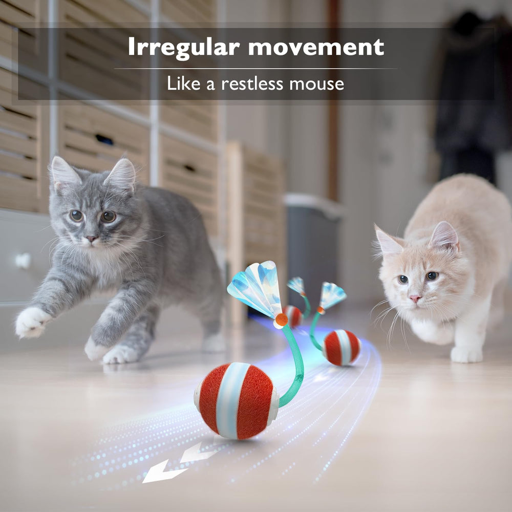 YVE LIFE interactive cat ball burgundy side view highlighting motion and responsive tail