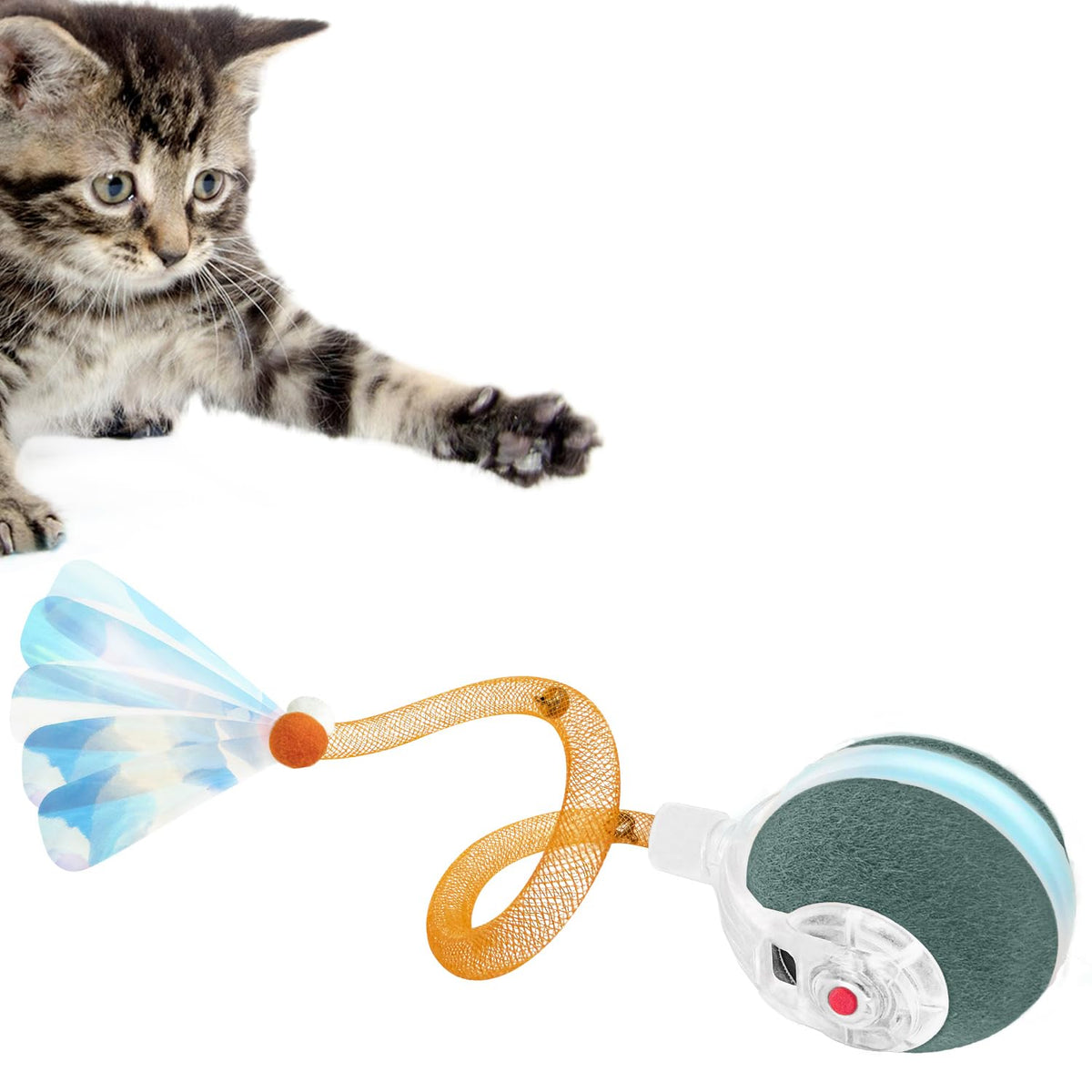 YVE LIFE interactive cat ball in motion on hardwood floors for indoor feline play.
