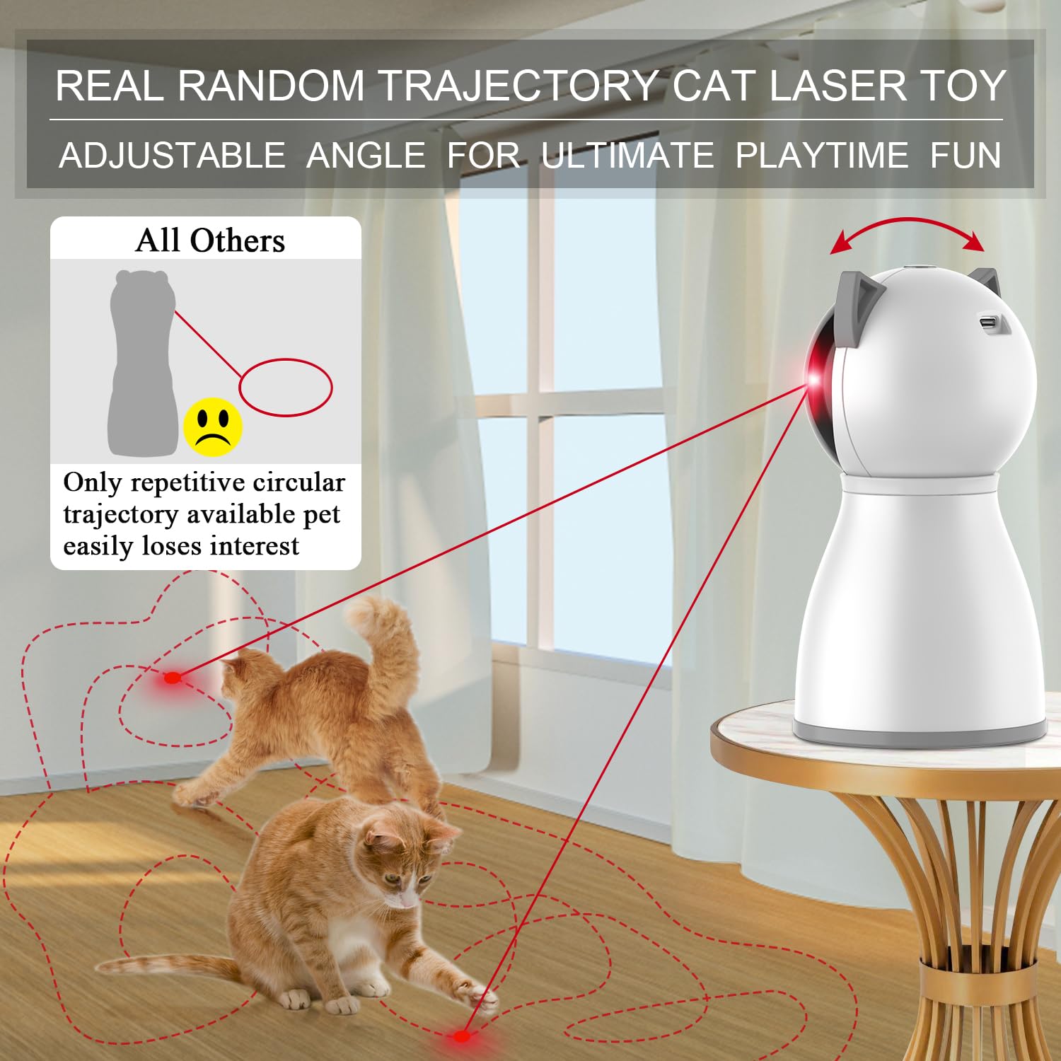 YVE LIFE laser cat toy activates on motion, saving battery while entertaining pets.