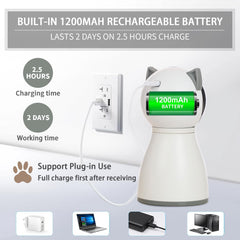 YVE LIFE laser toy includes a 1200mAh rechargeable battery for wireless use.