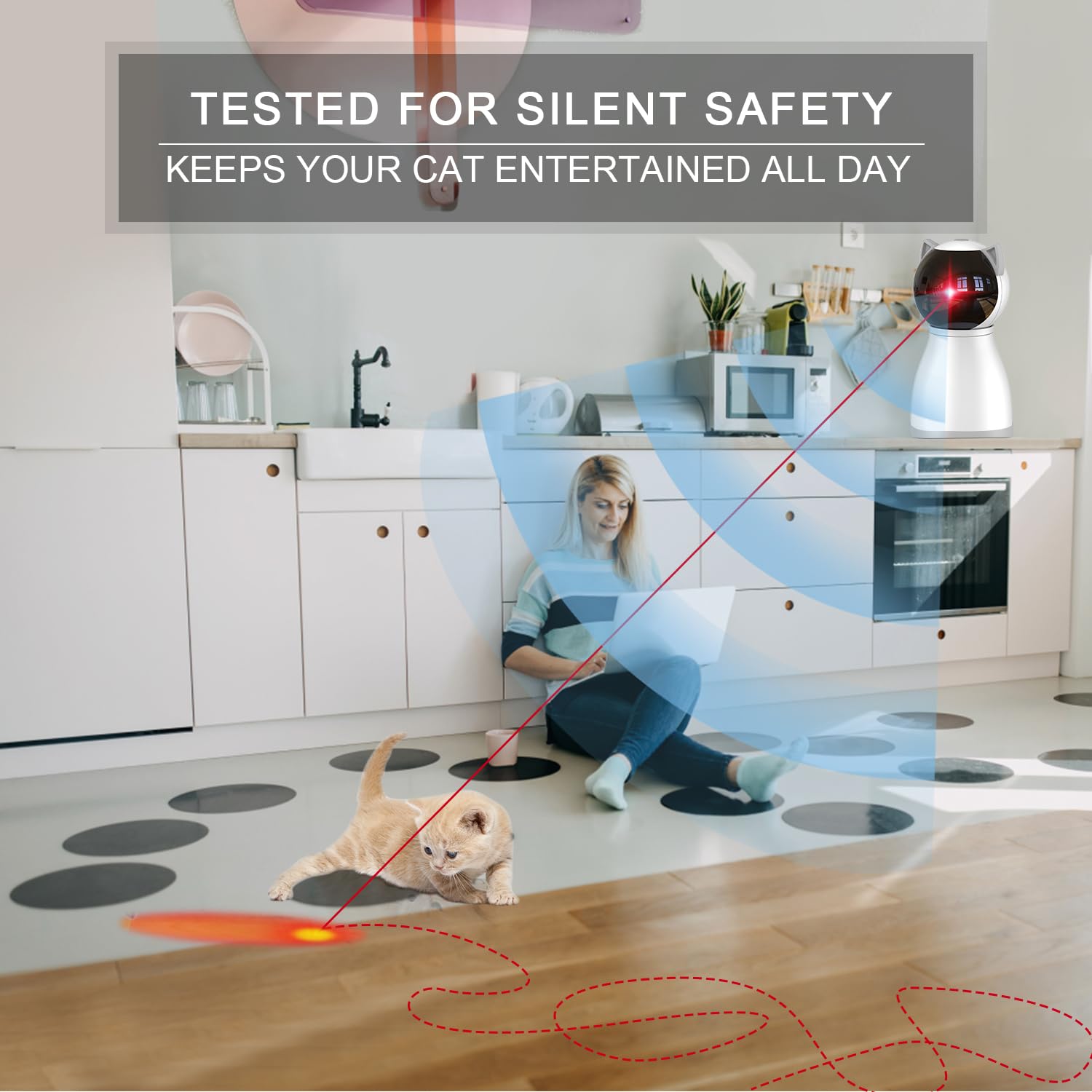 YVE LIFE laser toy runs quietly thanks to a silent dual-motor design.