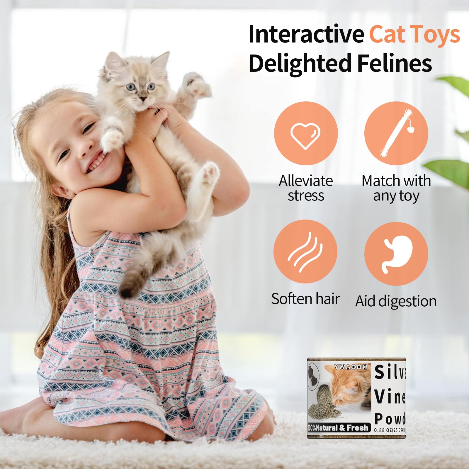 YWAOOH cat-toy action with powder invites interactive fun.