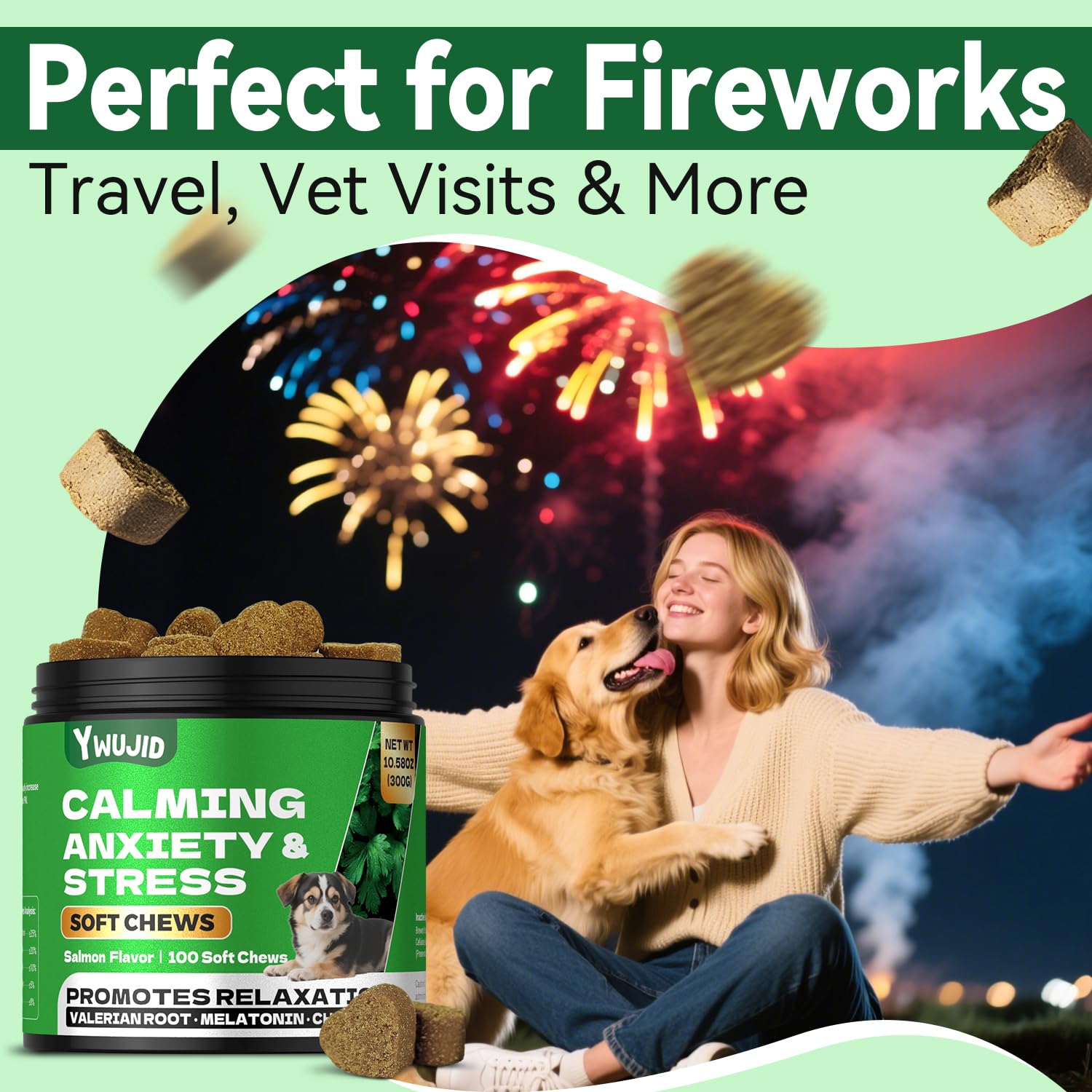 YWUJID Calming Chews travel pack for on-the-go calming support