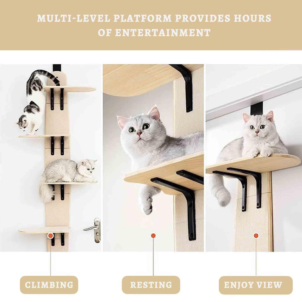 Ywyhus wooden cat shelves close-up showing natural wood finish