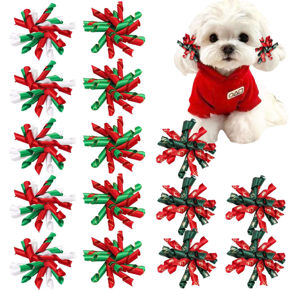 Yxiang Christmas dog bows 15pcs set in curly korker for festive styling.