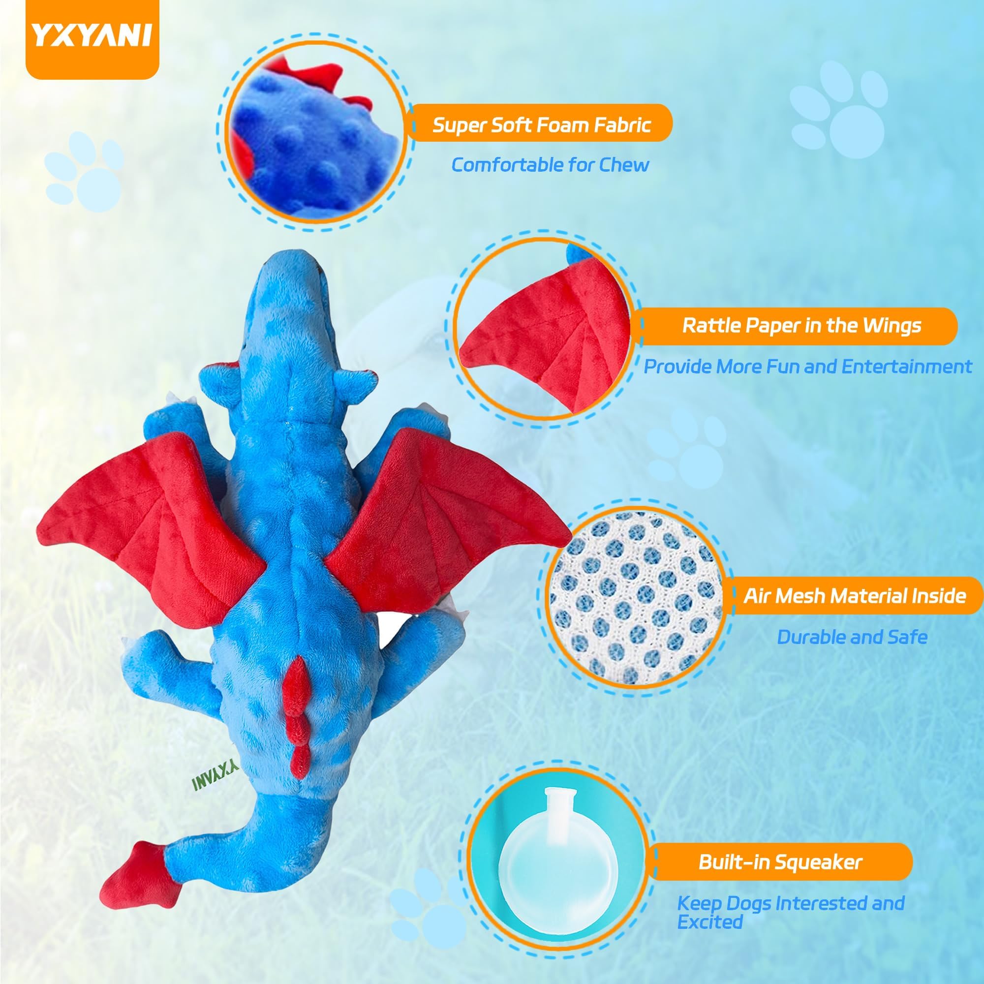 YXYANI dinosaur dog toy with squeaker—engages dogs with sound for fetch and stimulation
