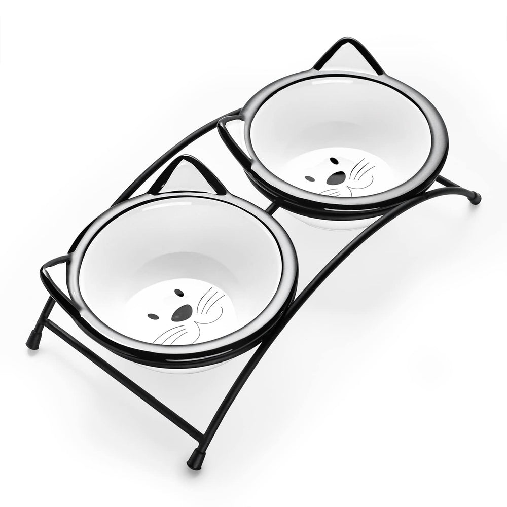 Y YHY raised ceramic cat bowls on a stand for comfortable feeding height
