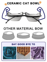 Y YHY ceramic cat bowls close-up demonstrating easy-to-clean, dishwasher-safe design