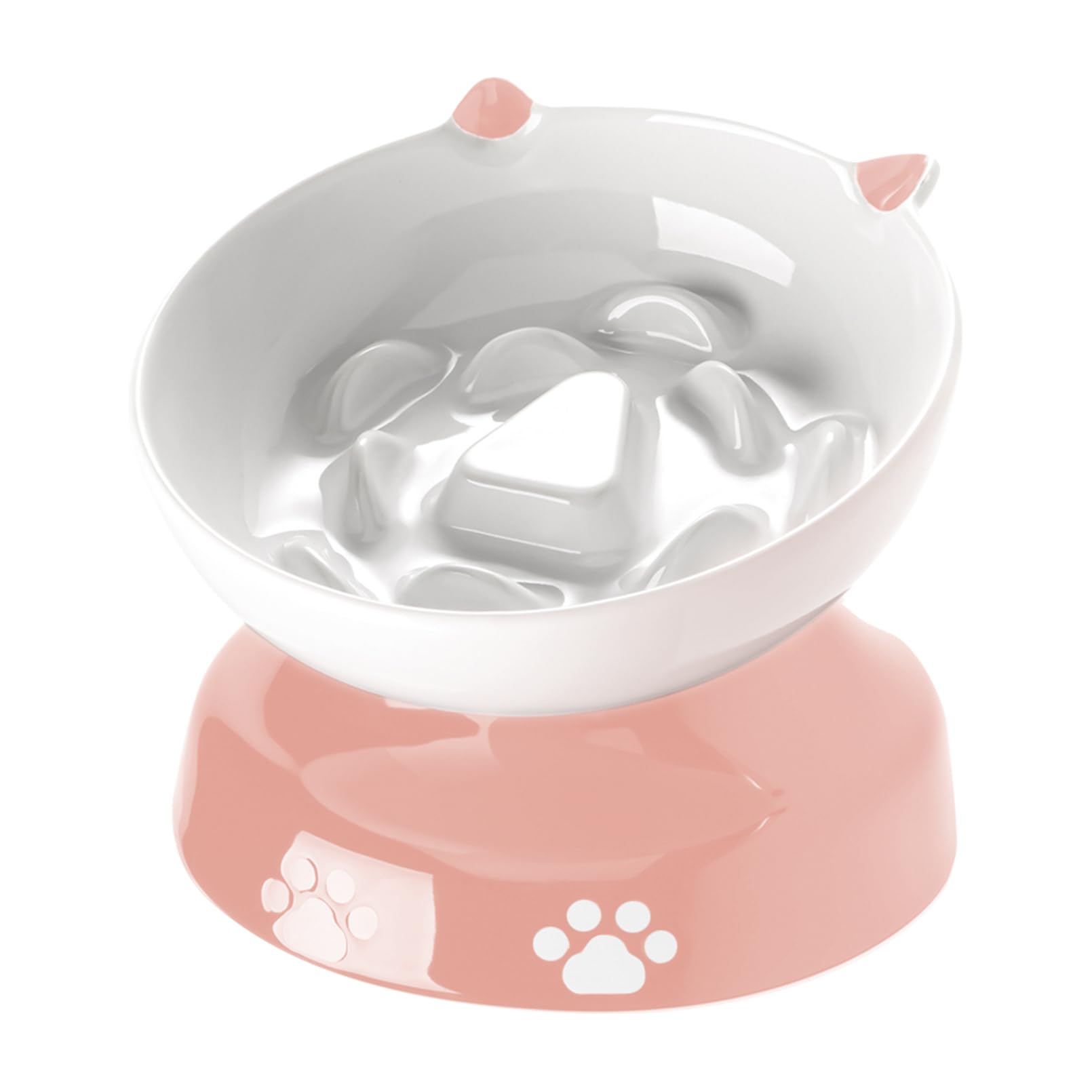 Y YHY ceramic slow feeder bowl pink, front view promotes calmer feeding pace