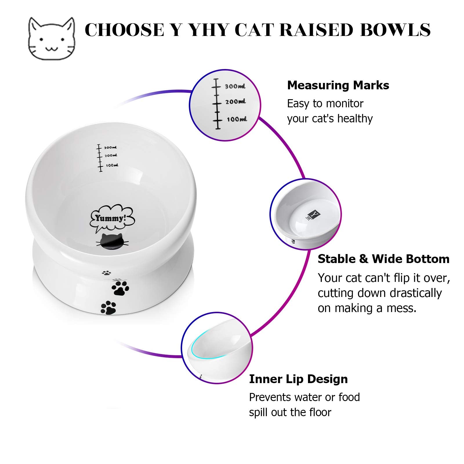 Y YHY elevated cat bowl ceramic material offers durable, scratch-resistant surface.