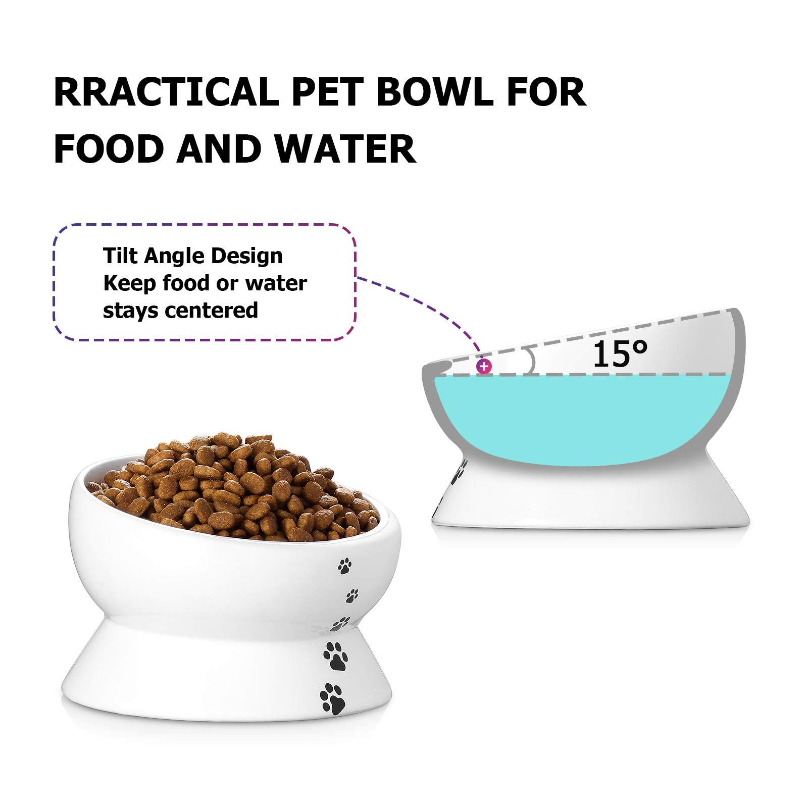 Y YHY elevated cat bowl holds 15oz to reduce frequent refills.