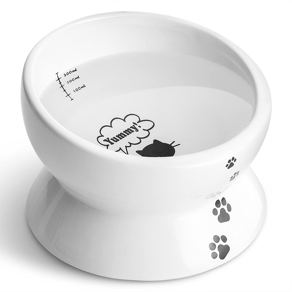 Y YHY elevated cat bowl side view highlights a tilted design for easier feeding.