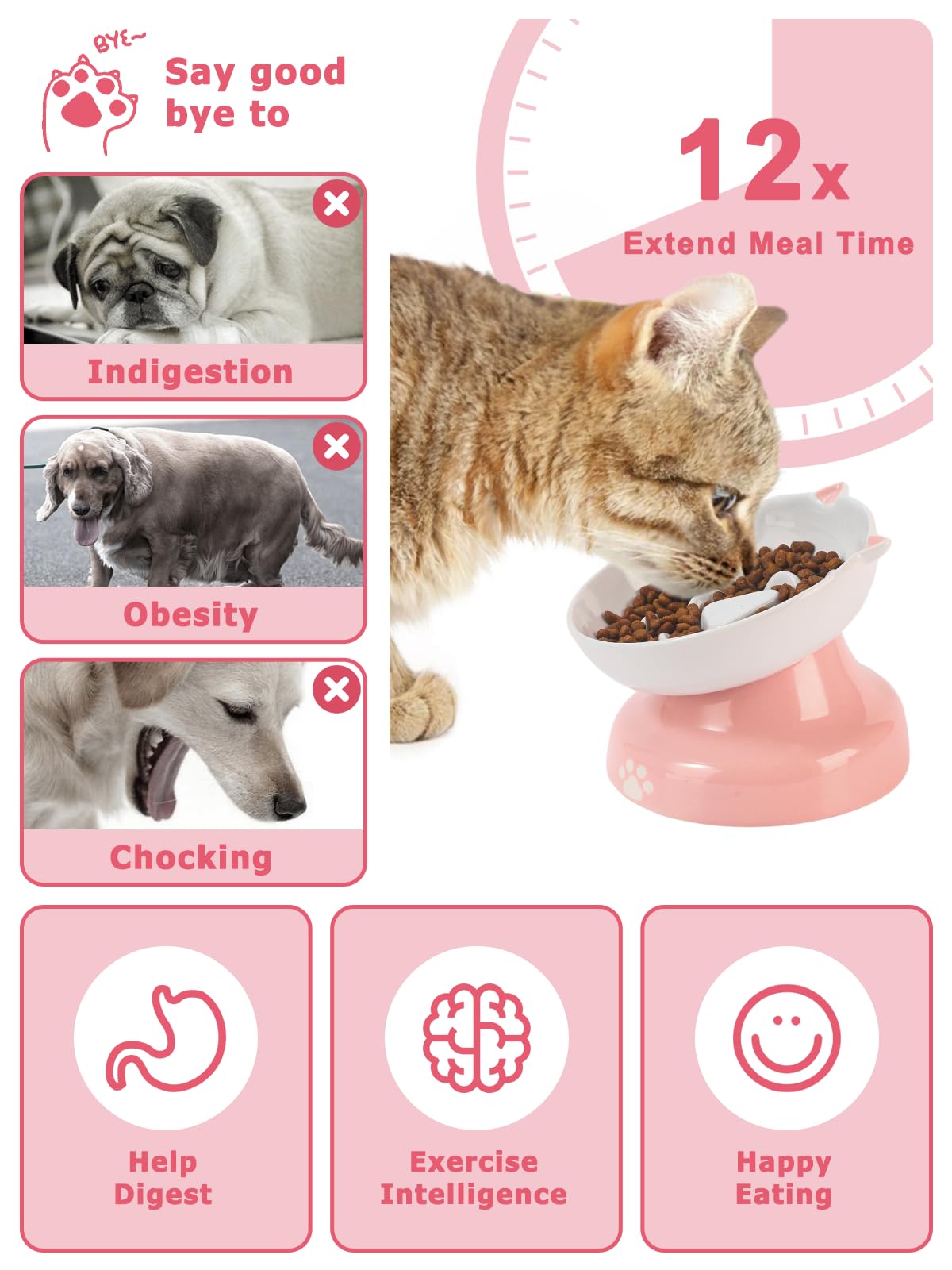 Y YHY elevated tilted cat bowl pink, ergonomic dining for pets