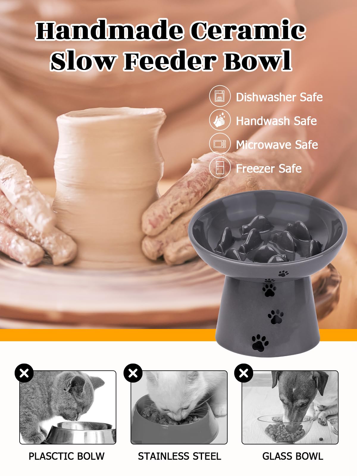 Y YHY gray ceramic bowl image emphasizes durable, easy-to-clean surface