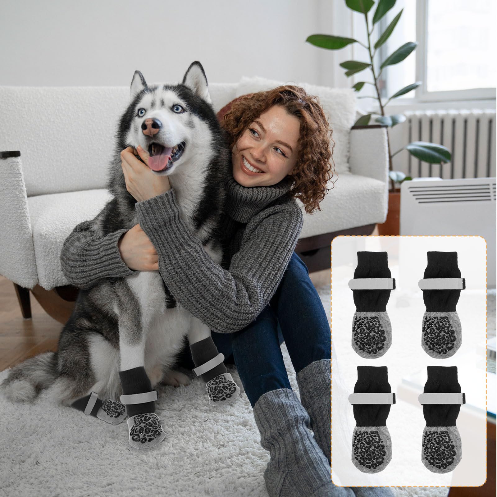 Yylaiire dog socks elastic cuff and Velcro for a secure fit during play.