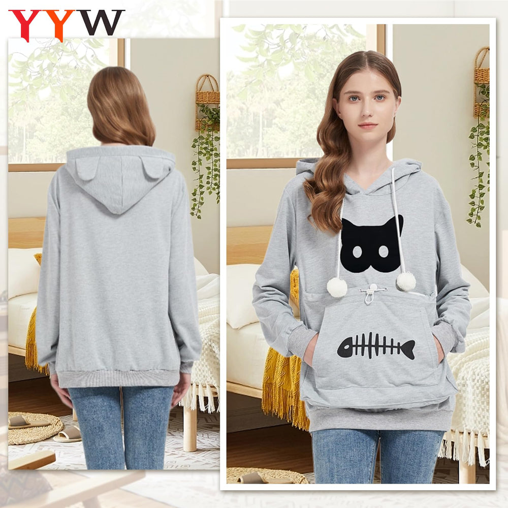 YYW Cat Pouch Hoodie pocket detail highlights roomy kitten pocket