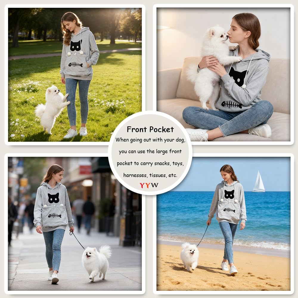 YYW Cat Pouch Hoodie sleeve detail demonstrates unisex style
