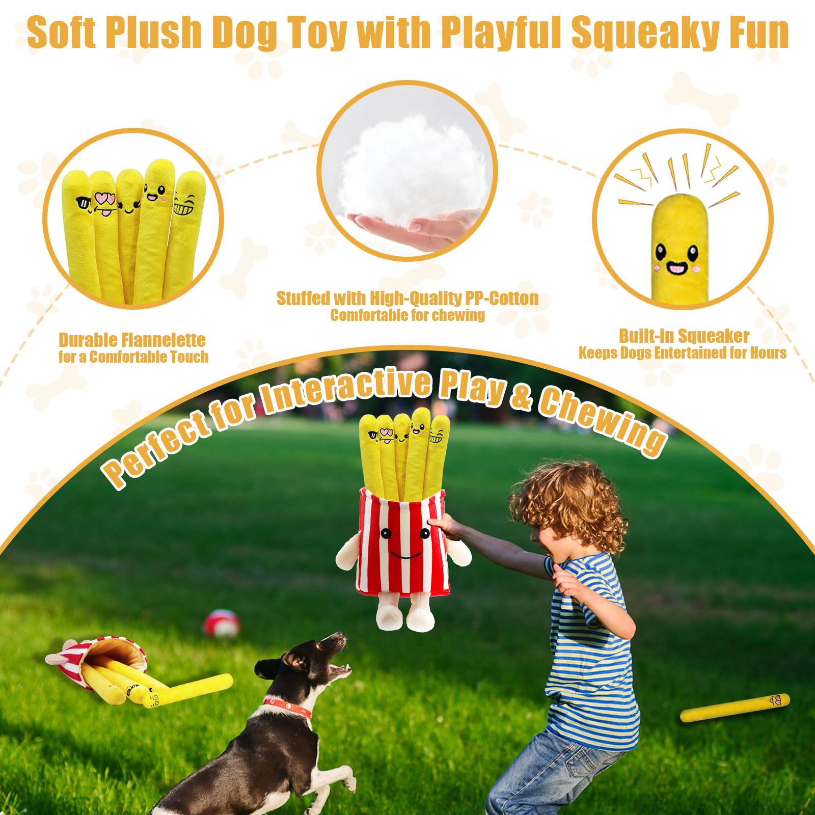 YZHDUXIU french-fries plush toys closeup shows durable squeaker for interactive fun