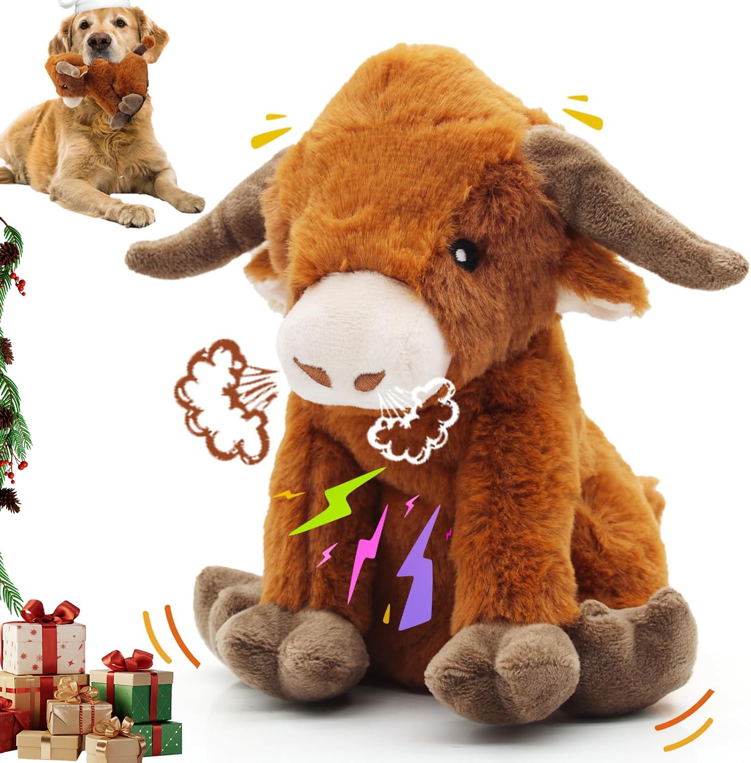 YZHDUXIU Highland Cow toy close-up with squeaker boosts active play.