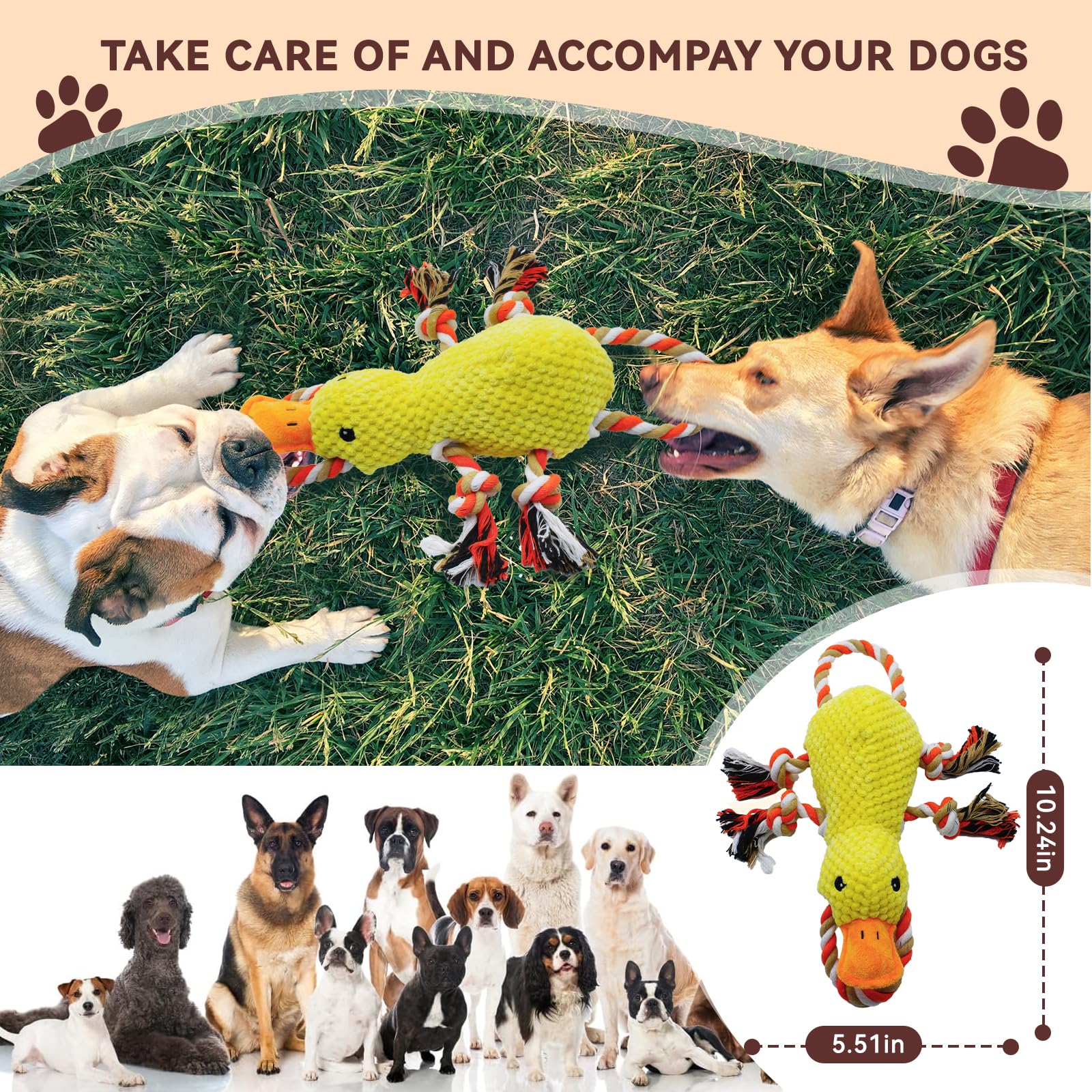 YZHDUXIU Interactive dog toy belly squeeze triggers prey-like squeak for engaging games.