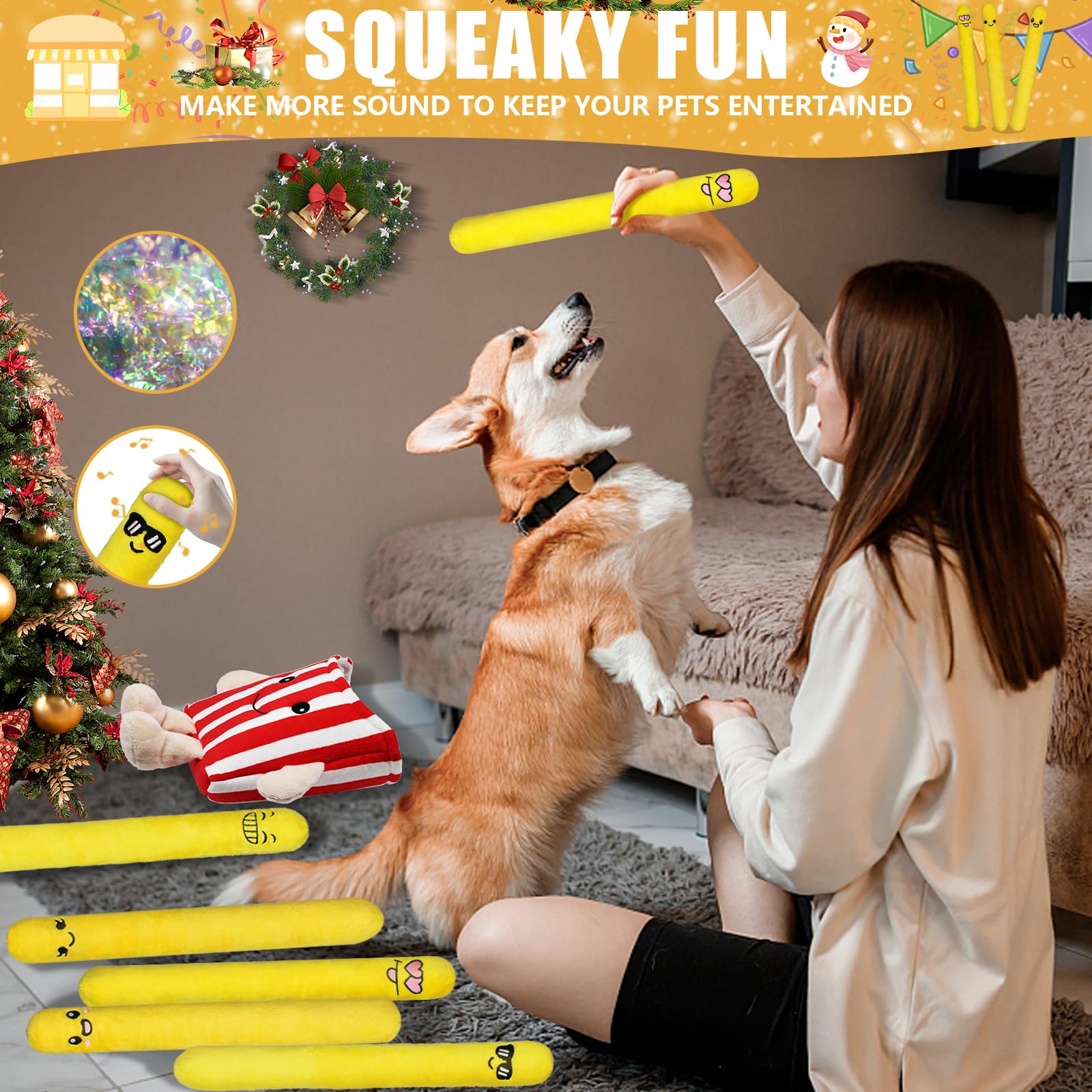 YZHDUXIU squeaky dog toys closeup with bright colors promoting visual stimulation