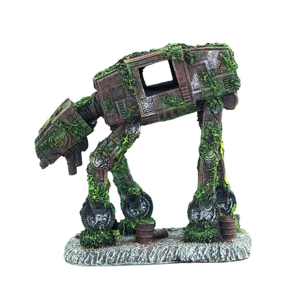 YZHZOM AT-AT Walker aquarium decor front view adds playful tank ambiance and hiding spaces.