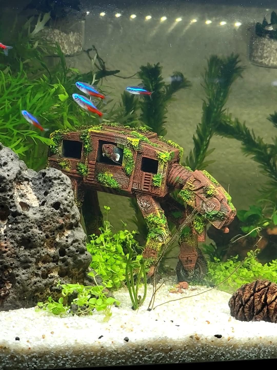 YZHZOM AT-AT Walker aquarium decor side view highlights rugged detail for realistic tank scenery.