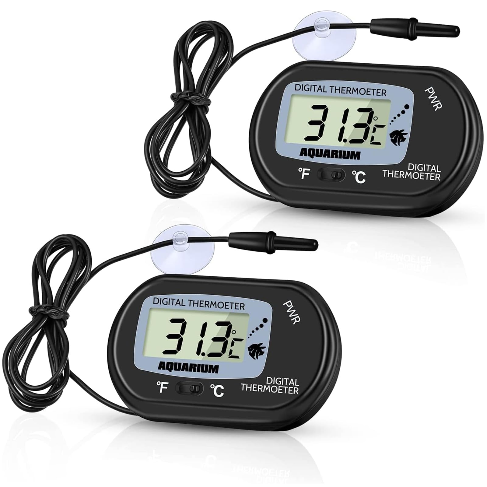 Zacro two-pack digital aquarium thermometer with large LCD display for quick tank readings.