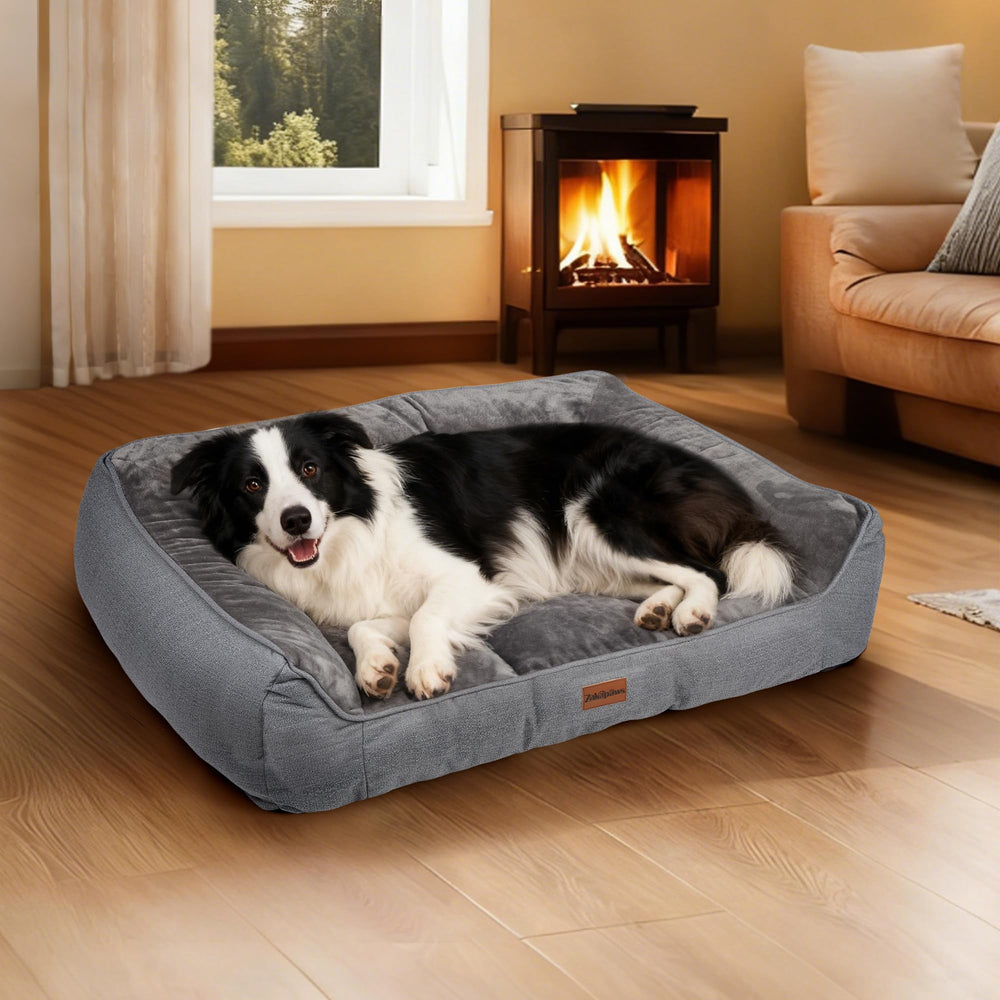 ZAKAPAWS bed grey product shot highlights size and design.