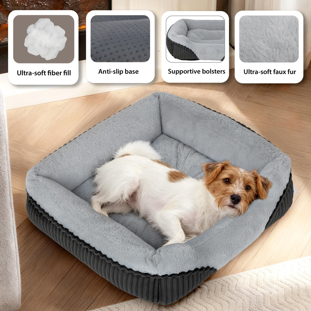 ZAKAPAWS washable orthopedic bed side view highlights raised bolsters supporting head and neck.
