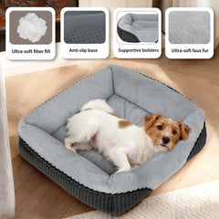 ZAKAPAWS washable orthopedic bed side view highlights raised bolsters supporting head and neck.