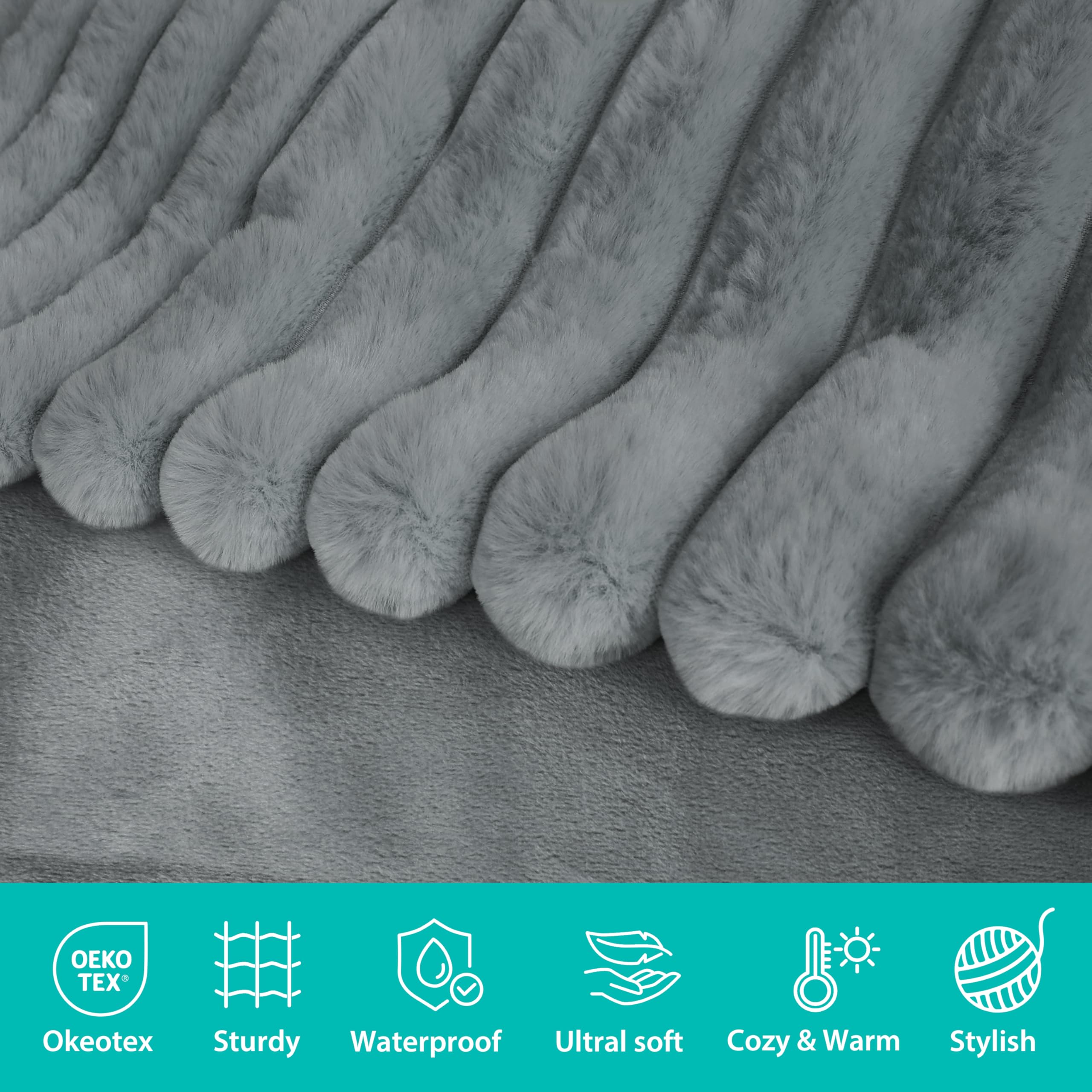 ZAKAPAWS waterproof dog blanket grey fabric on couch with double-layer interior for protection.