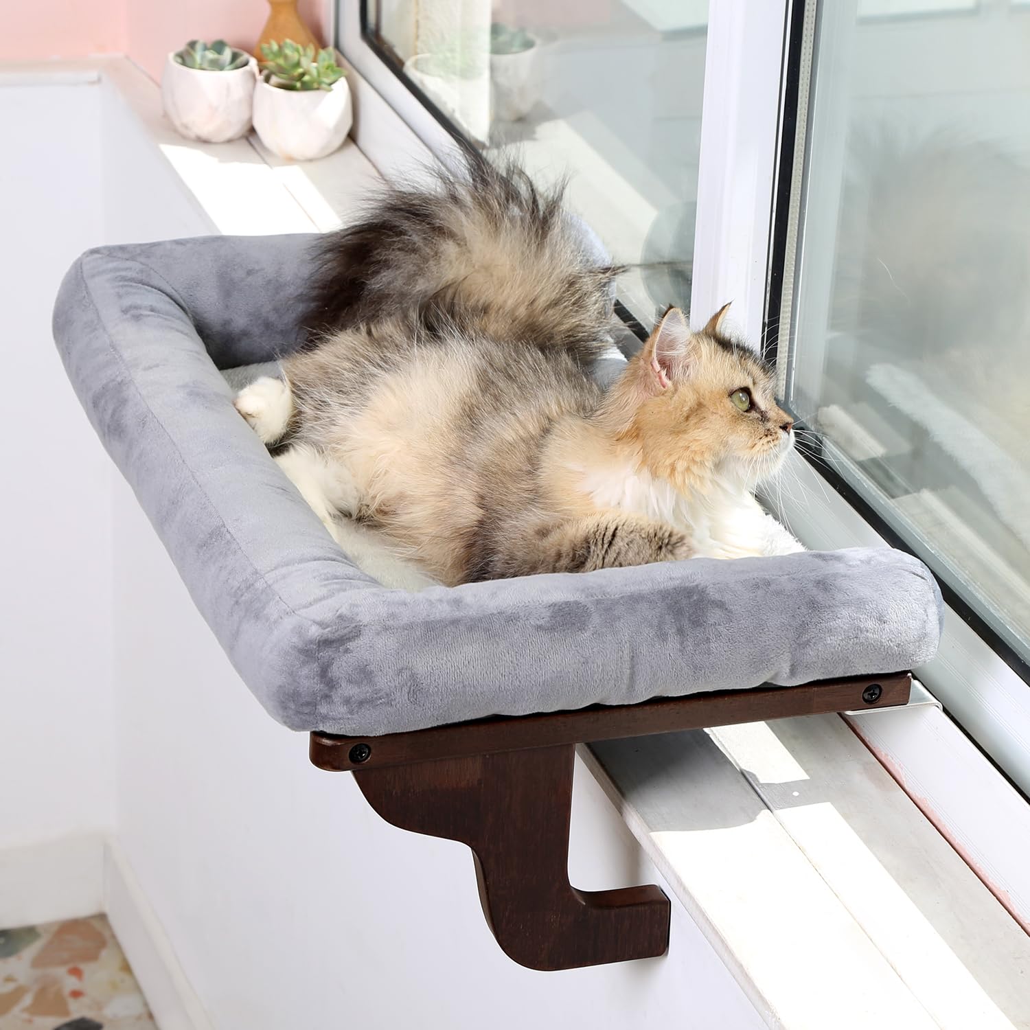 Zakkart cat perch window side view shows sturdy hook-on installation for easy setup.