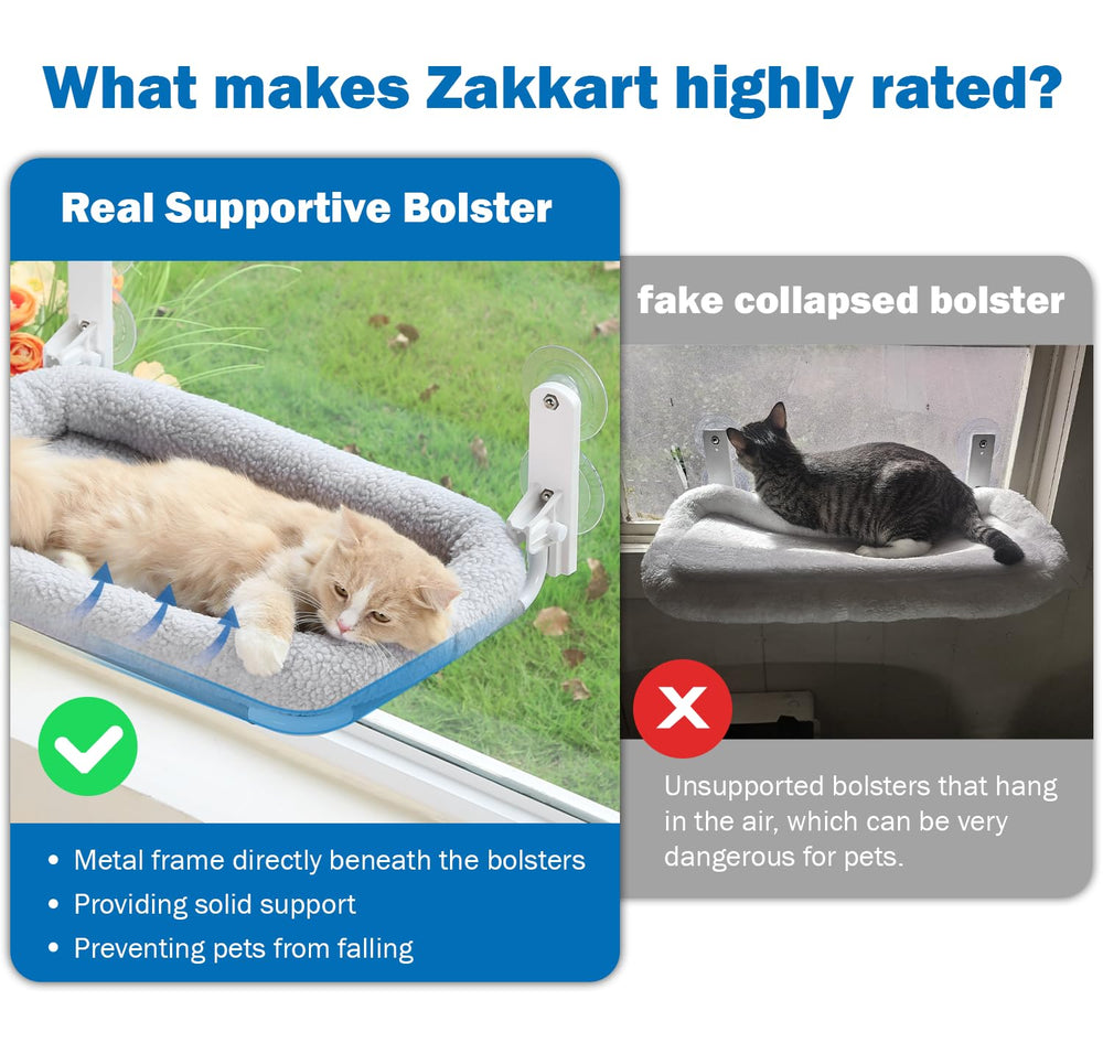 Zakkart cat window perch robust metal frame provides stable support for jumping and lounging.