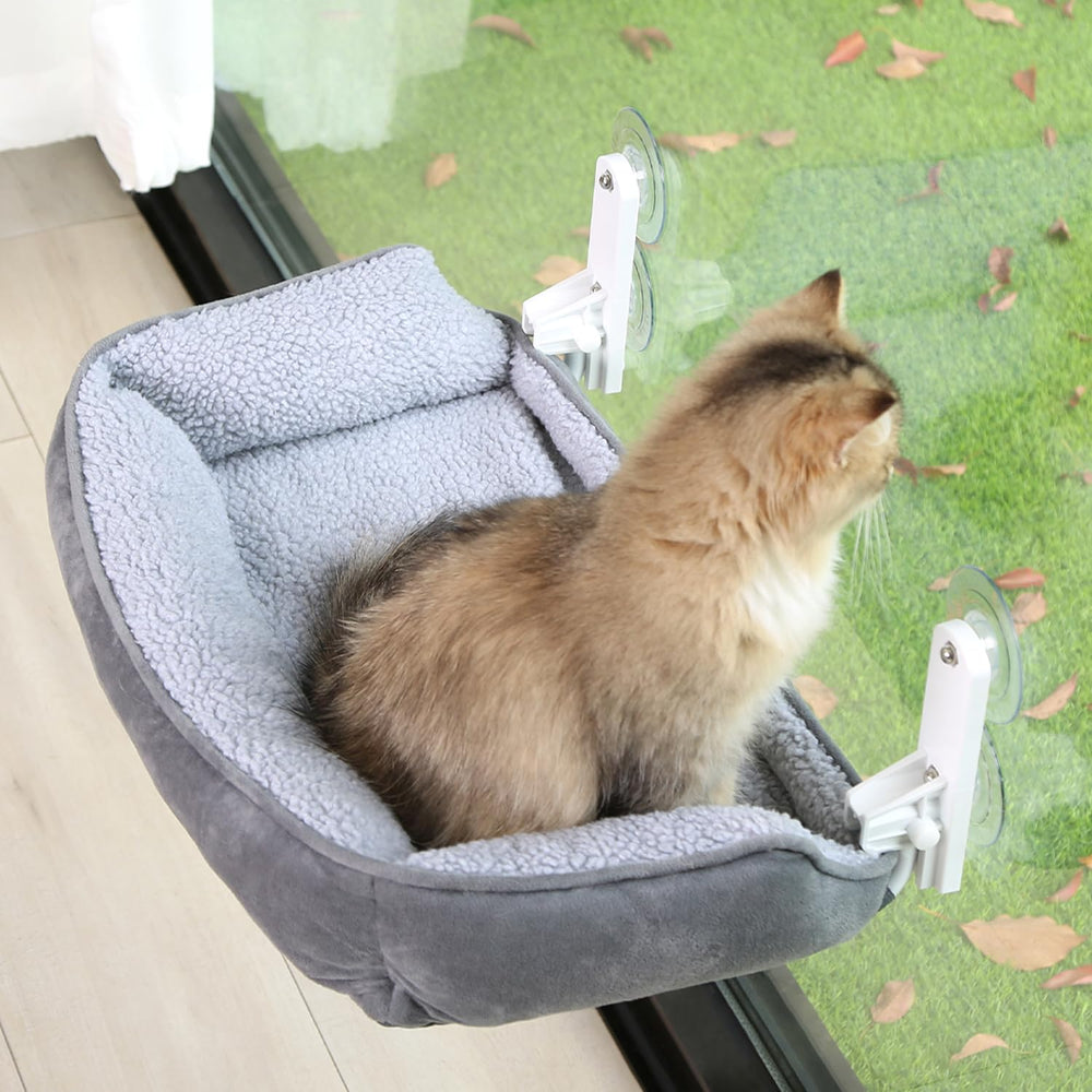 Zakkart foldable cat window perch shows a clear view and easy setup for cozy lounging