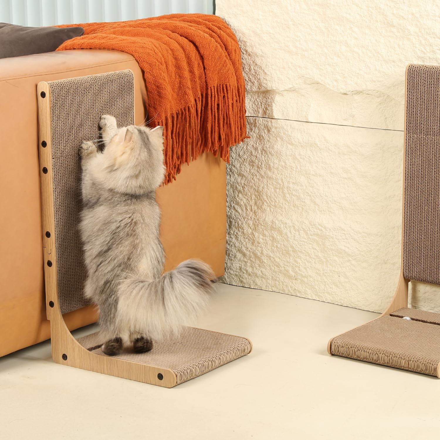Zakkart indoor-cat use in living room corner with cat pawing.