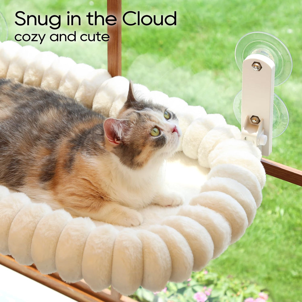 Zakkart SnugCloud cat-napping on the perch evokes calm, cozy windowside retreats.