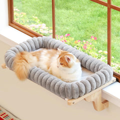 Zakkart SnugCloud cat-perch window-mount assembly shows tool-free setup for easy installation and stability.