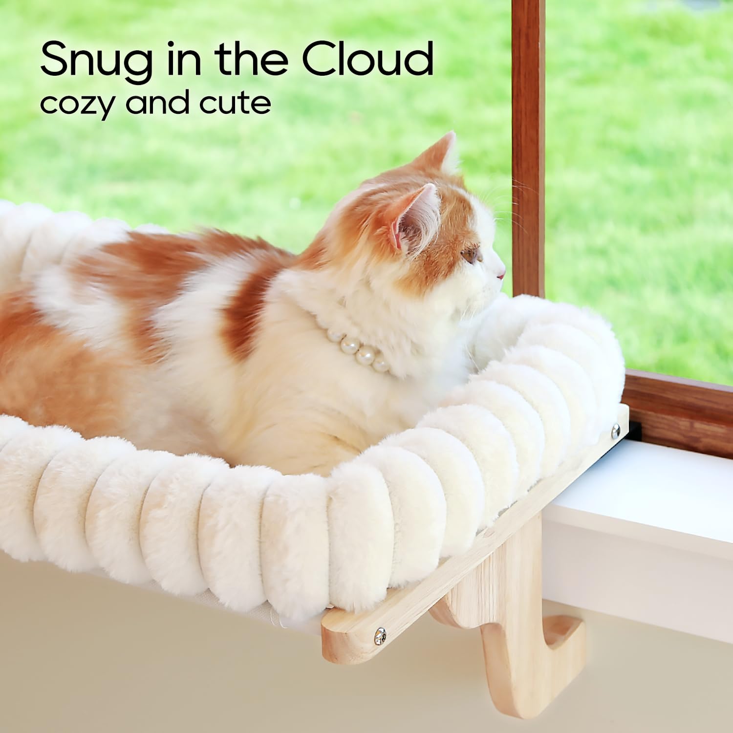 Zakkart SnugCloud in-use window sill with cat lounging in sun.