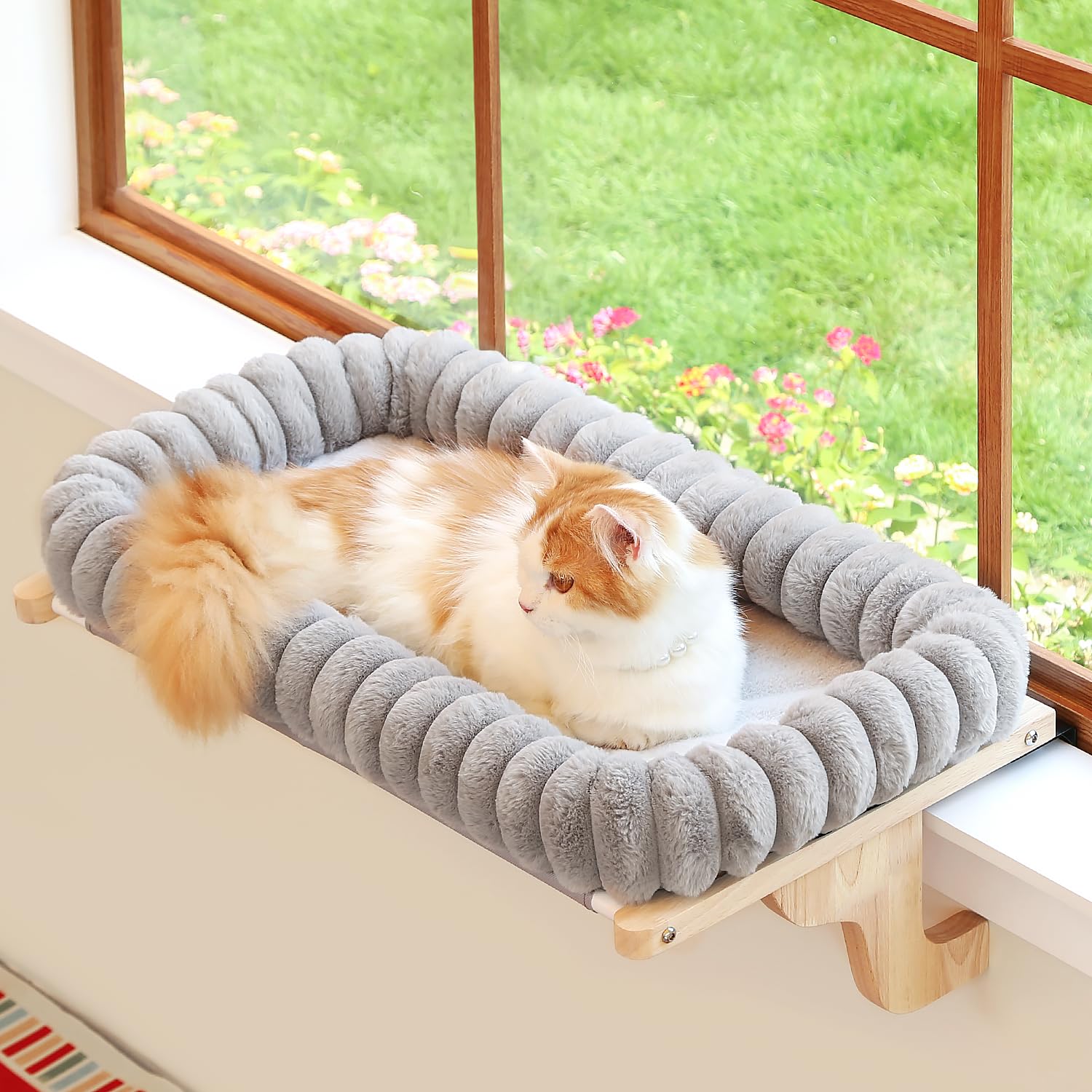 Zakkart SnugCloud window perch assembly shows a sturdy frame for sunny window naps.