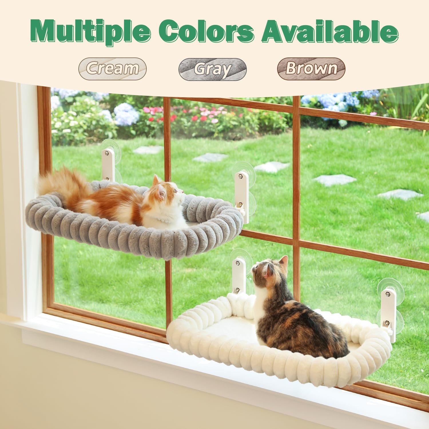 Zakkart SnugCloud window perch in brown blends modern design with comfy cat lounging.